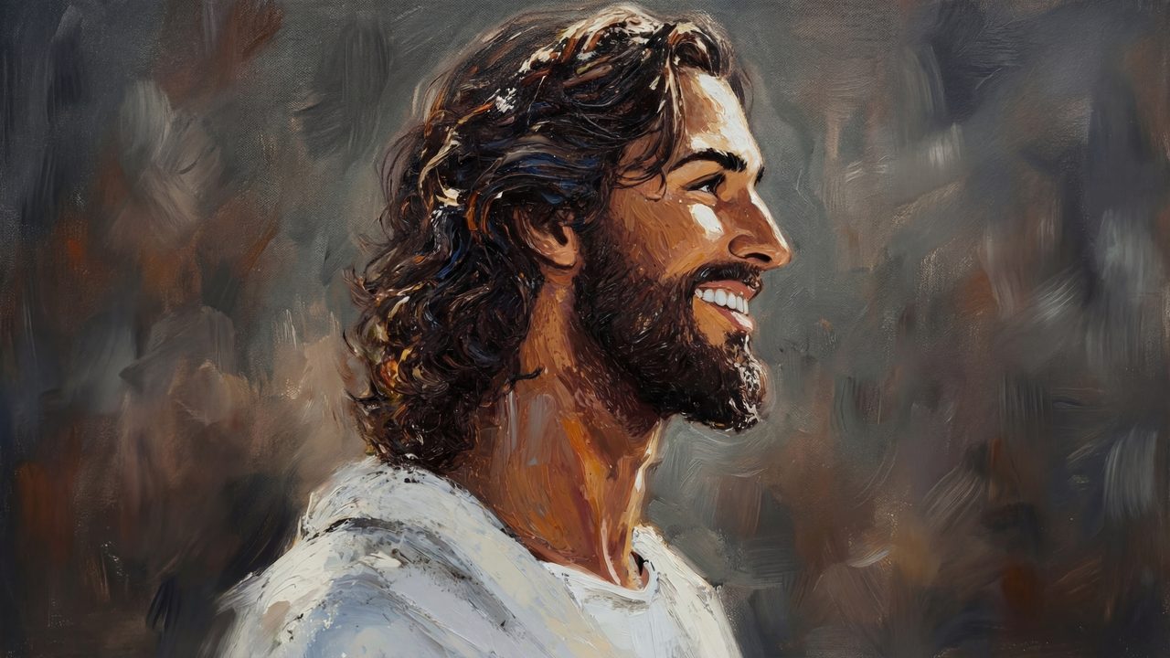 Christian Frame TV Art, Jesus Religious Oil Painting (Smiling Jesus Portrait)