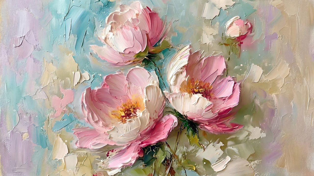 Pink Peony Samsung Frame TV Art, Spring TV Decor, Botanical Oil Painting, 4K Digital Download, Floral Screen Art