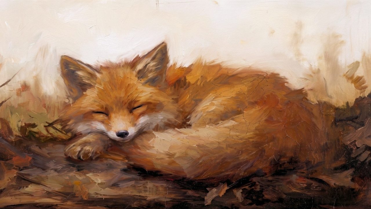 Fall Frame TV Art, Vintage Autumn Oil Painting (Sleeping Fox)