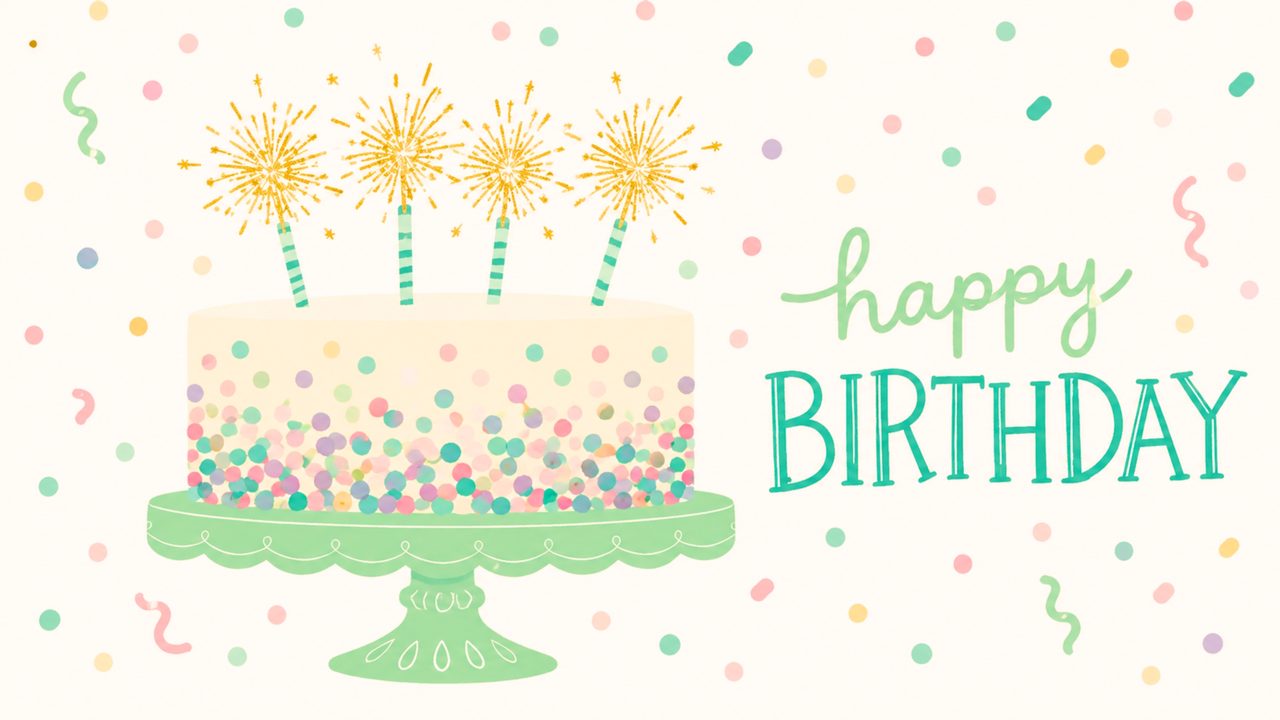 Happy Birthday Frame TV Art, Colorful Party TV Background (Sprinkle Cake with Sparklers)