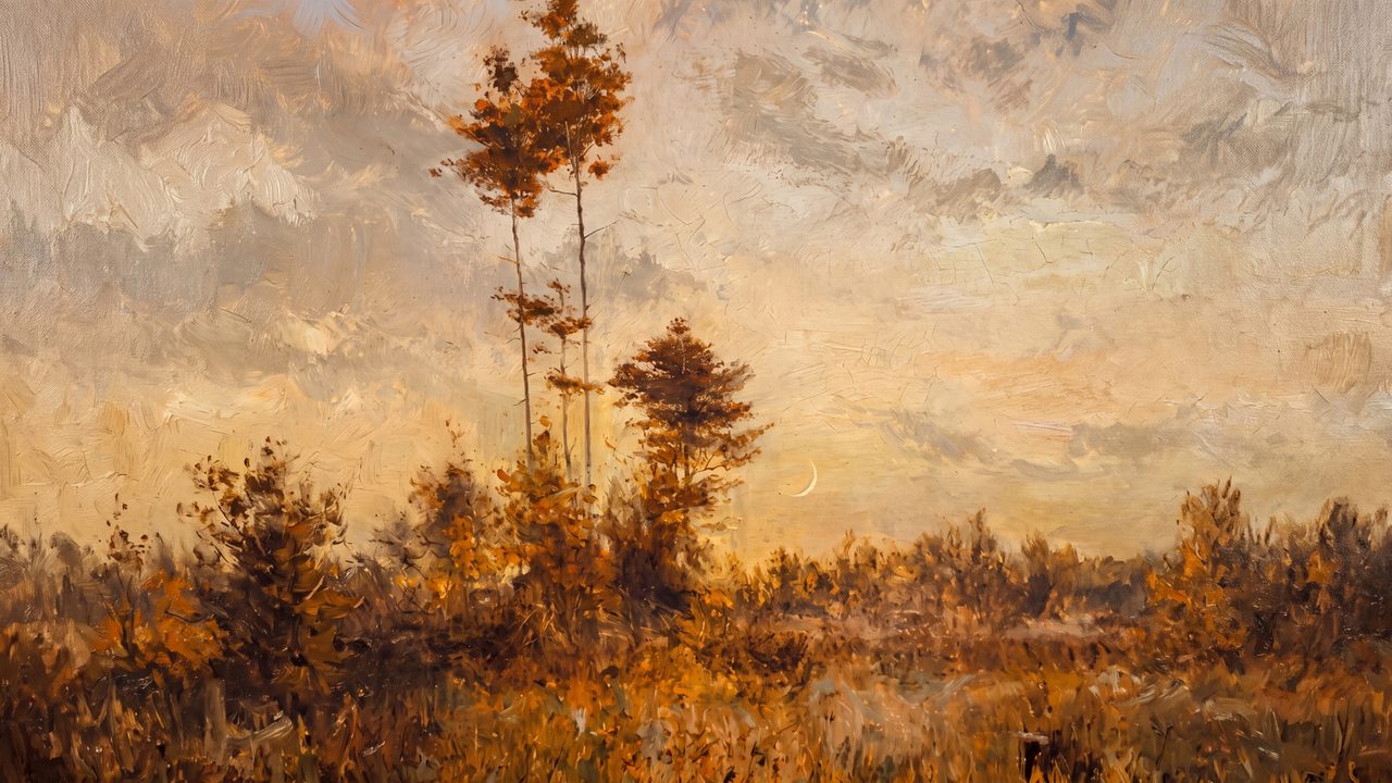 Fall Frame TV Art, Vintage Autumn Oil Painting (Autumn Field with Tall Trees)