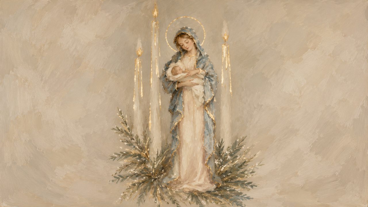 Christian Frame TV Art, Jesus Religious Oil Painting (Virgin Mary with Candles)
