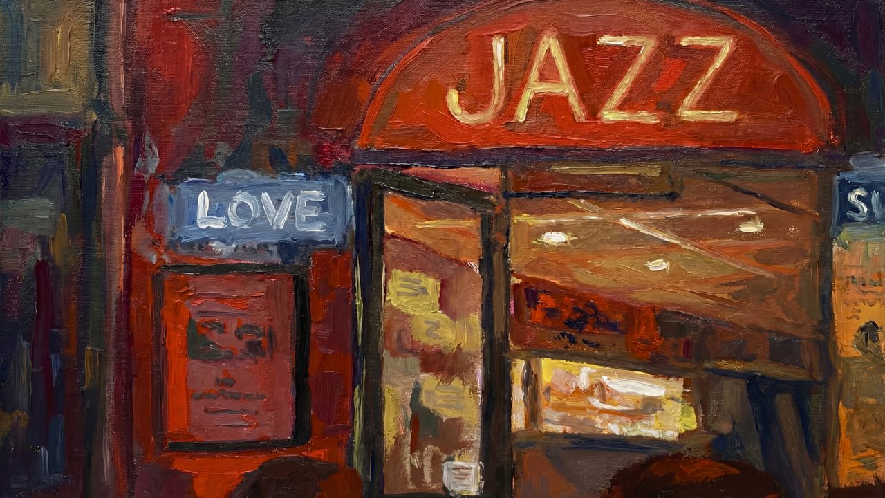 Valentine Frame TV Art, Romantic Vintage Oil Painting (Jazz Club Storefront)