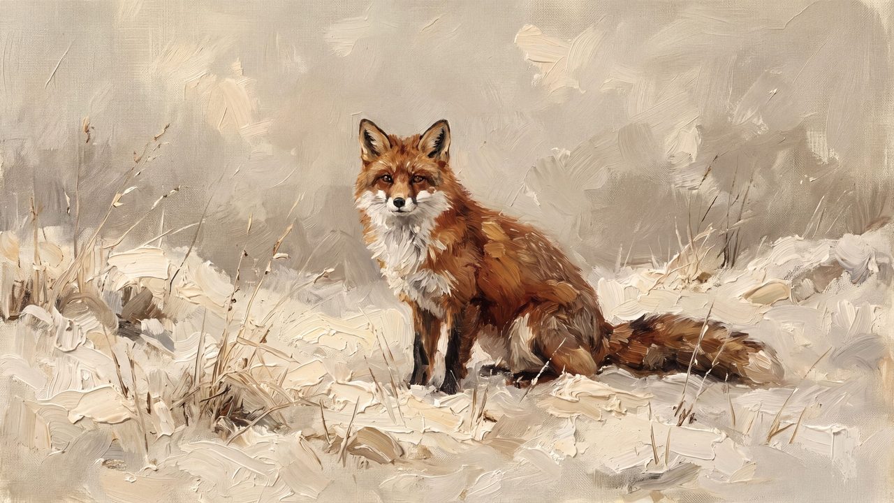 Christmas Frame TV Art, Vintage Holiday Oil Painting (Red Fox in Snow)