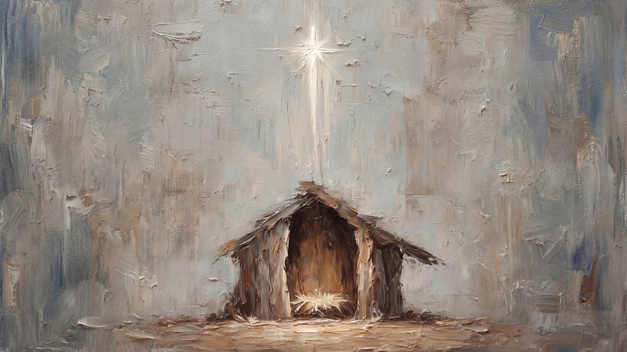 Minimalist Nativity Samsung Frame TV Art, Christmas Manger Screen Decor, Christian Religious Oil Painting
