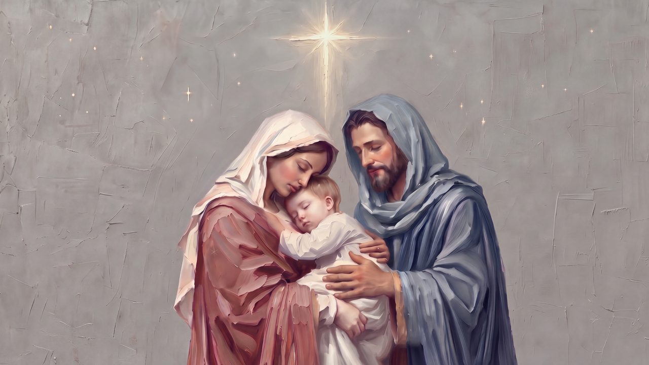 Christian Frame TV Art, Jesus Religious Oil Painting (Holy Family with Star 2)