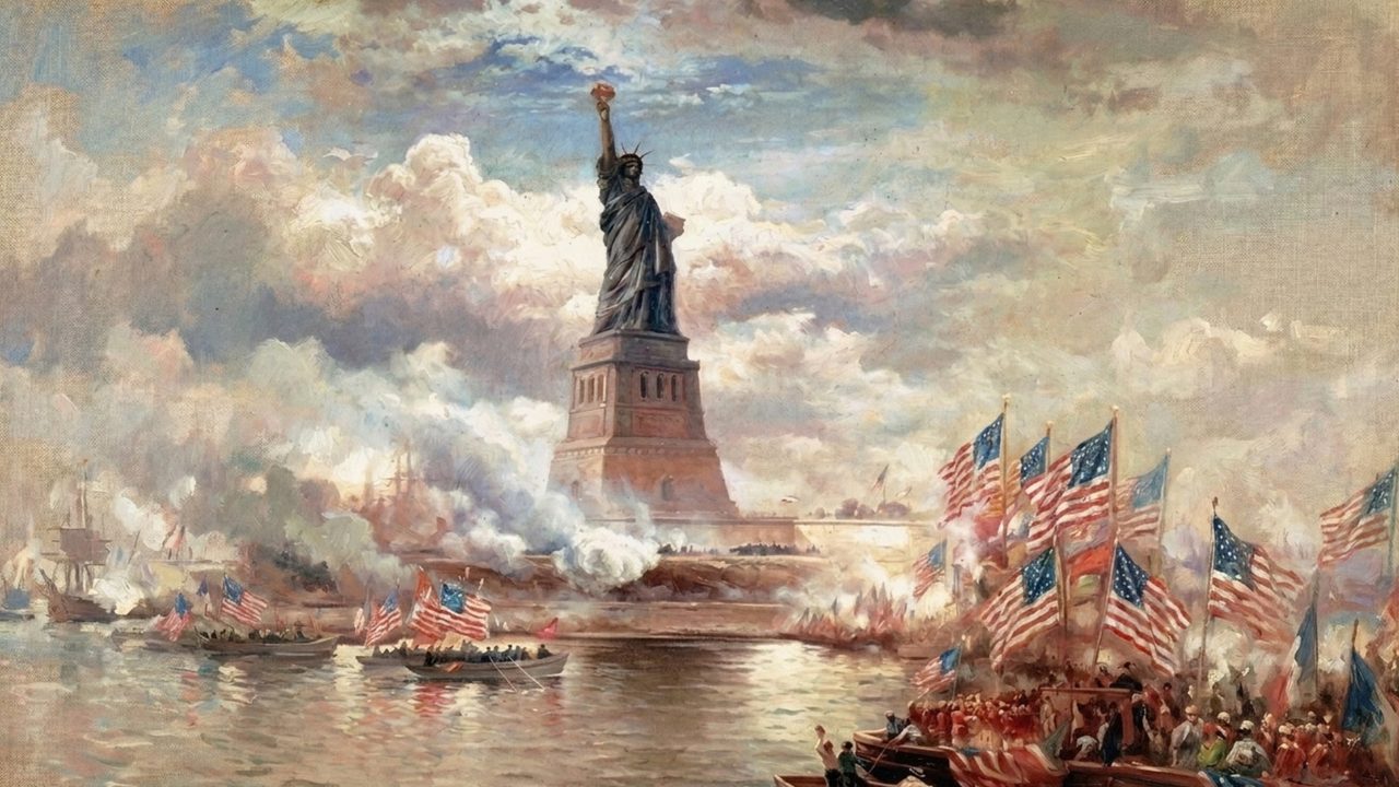 4th of July Frame TV Art, Patriotic American Oil Painting (Statue of Liberty Celebration)