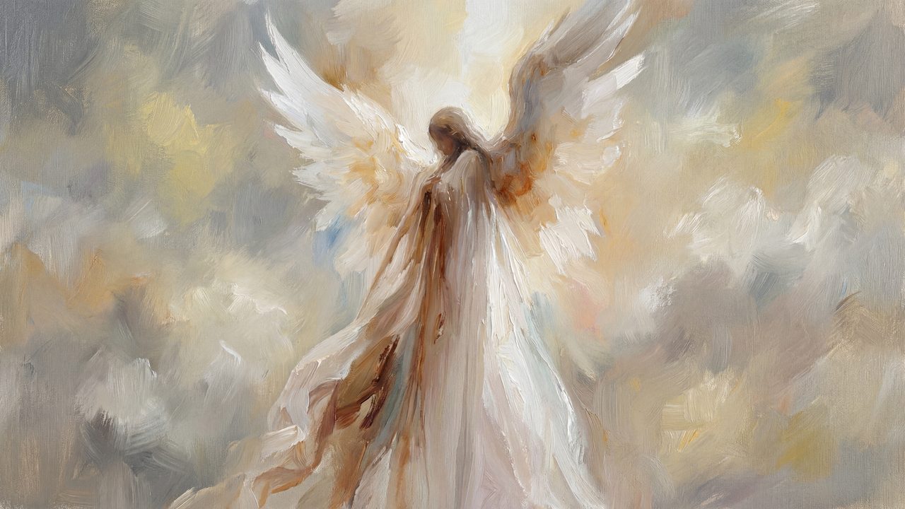 Christian Frame TV Art, Jesus Religious Oil Painting (Angel in White Robe)