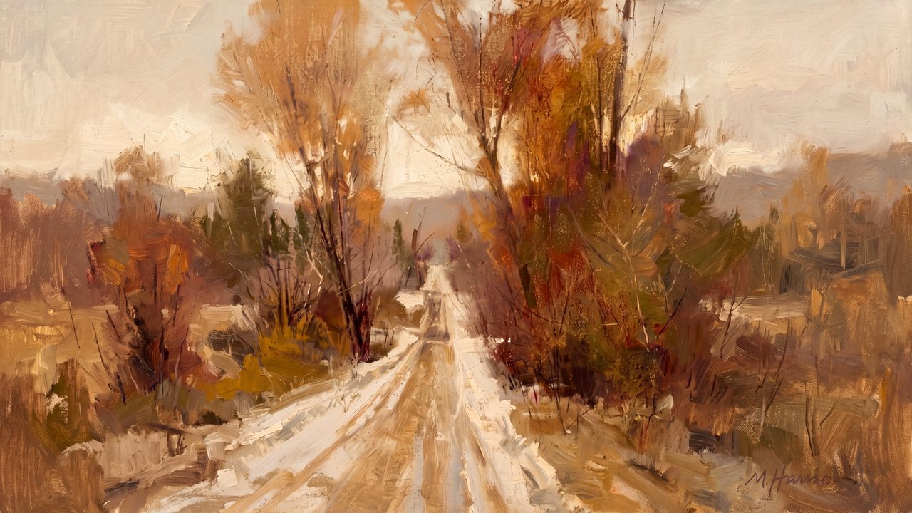 Fall Frame TV Art, Vintage Autumn Oil Painting (Country Road in Autumn)