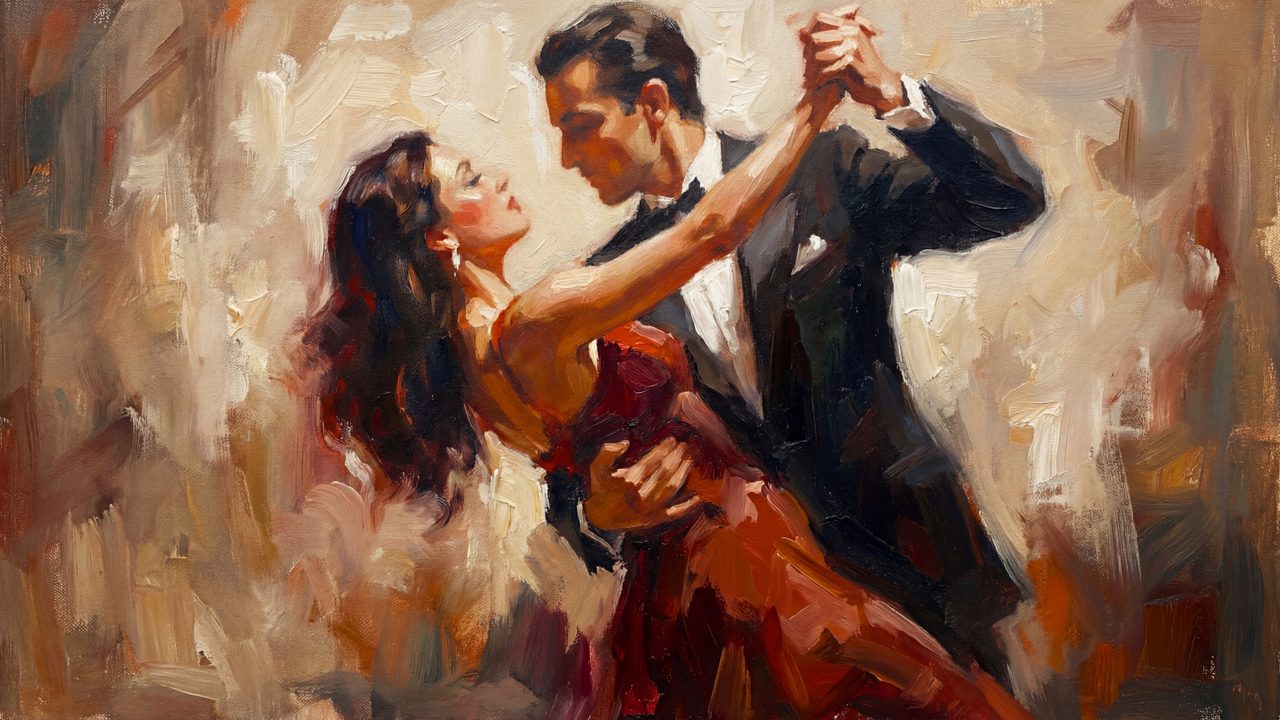Valentine Frame TV Art, Romantic Vintage Oil Painting (Couple Dancing Tango)