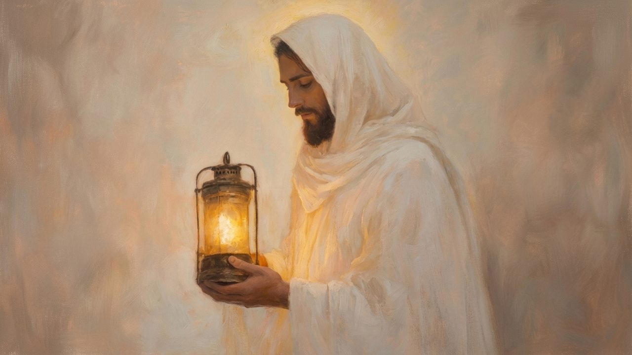 Christian Frame TV Art, Jesus Religious Oil Painting (Jesus Holding Lantern)