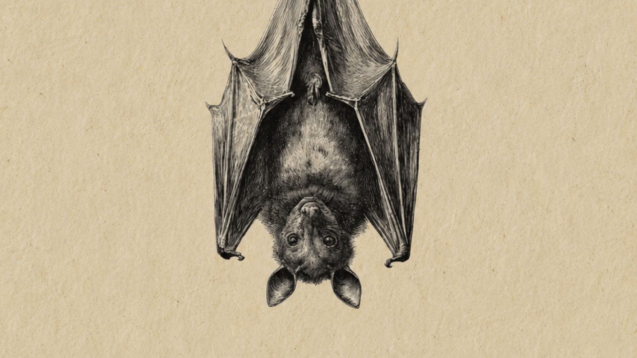 Halloween Frame TV Art, Vintage Moody Oil Painting (Hanging Bat Sketch)