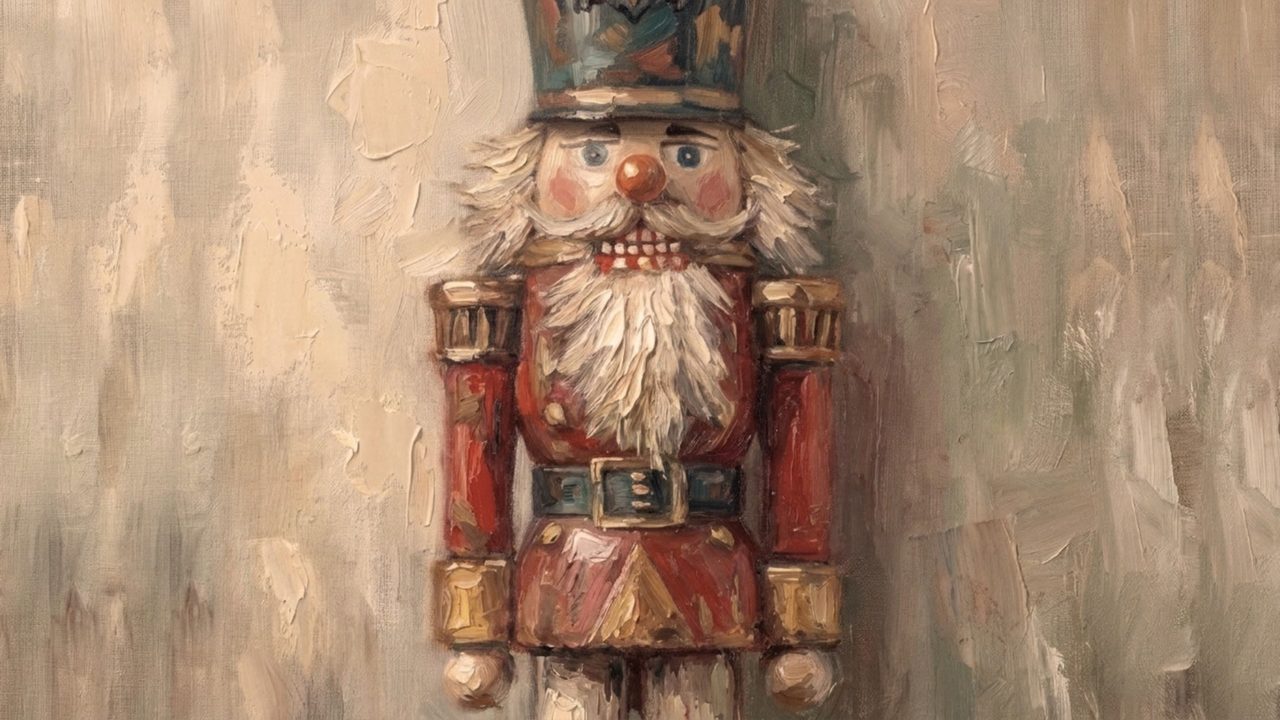 Christmas Frame TV Art, Vintage Holiday Oil Painting (Nutcracker Portrait)