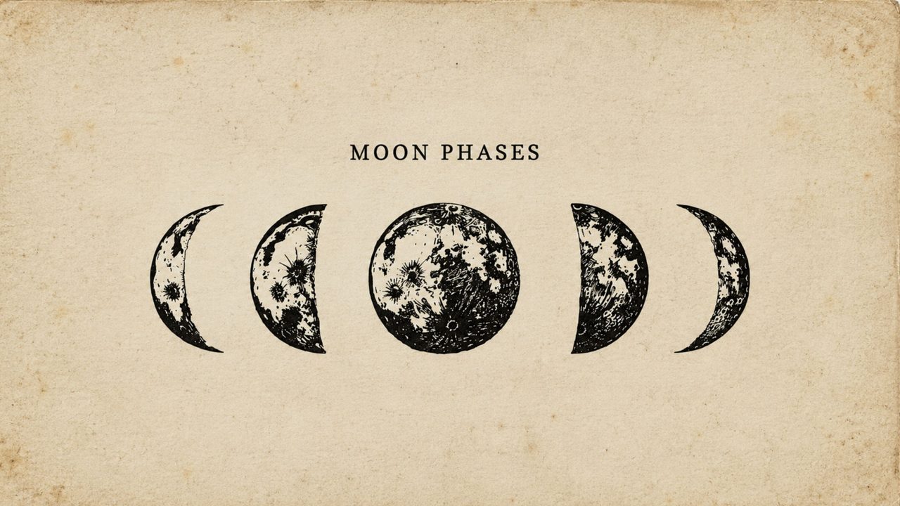 Halloween Frame TV Art, Vintage Moody Oil Painting (Moon Phases Chart)