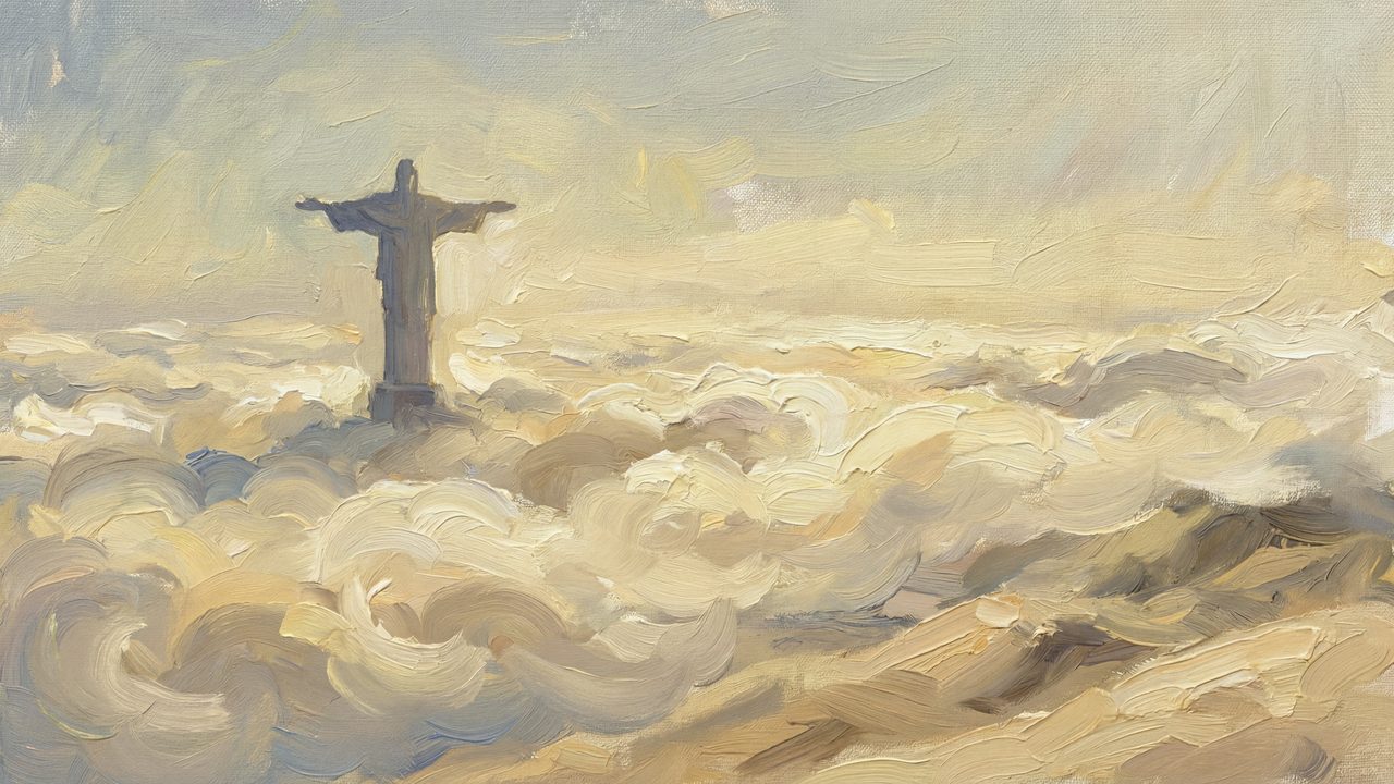 Christian Frame TV Art, Jesus Religious Oil Painting (Jesus with Open Arms Above Clouds)