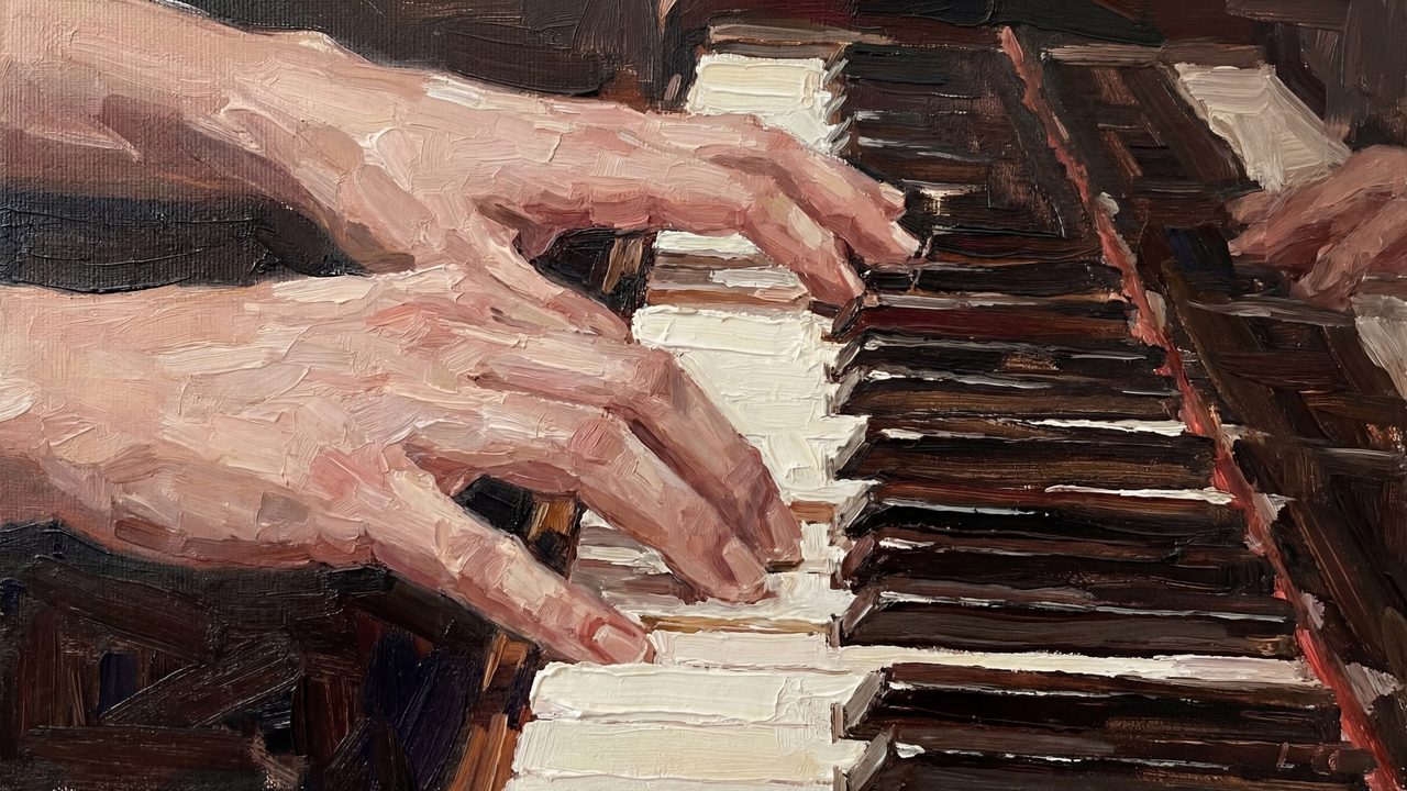 Samsung Frame TV Art Valentine's Day, Hands Playing Piano Oil Painting, Romantic Love Song, Classical Music Decor