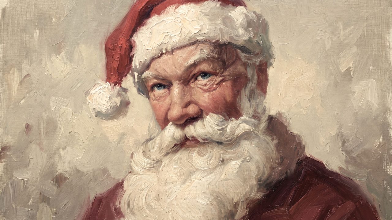 Christmas Frame TV Art, Vintage Holiday Oil Painting (Santa Portrait 2)