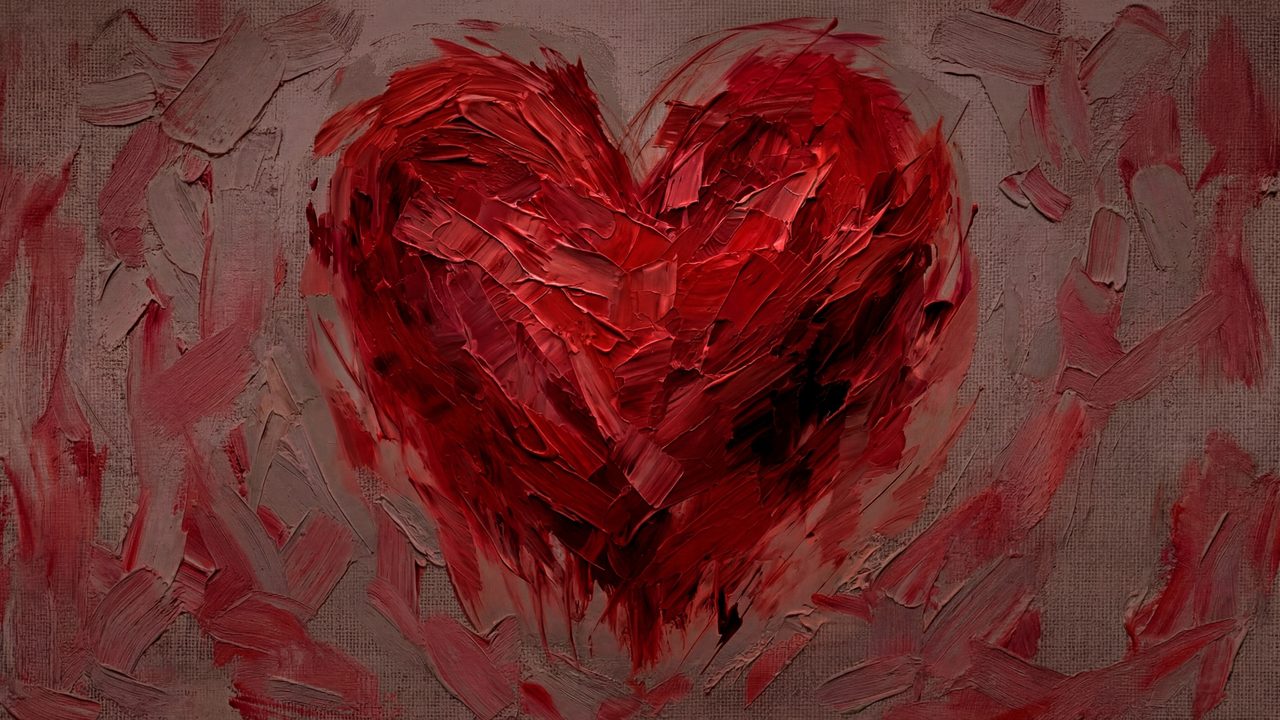 Valentine Frame TV Art, Romantic Vintage Oil Painting (Textured Red Heart)