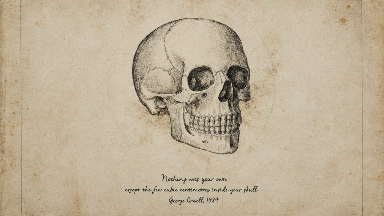 Halloween Frame TV Art, Vintage Moody Oil Painting (Skull Sketch with Quote)