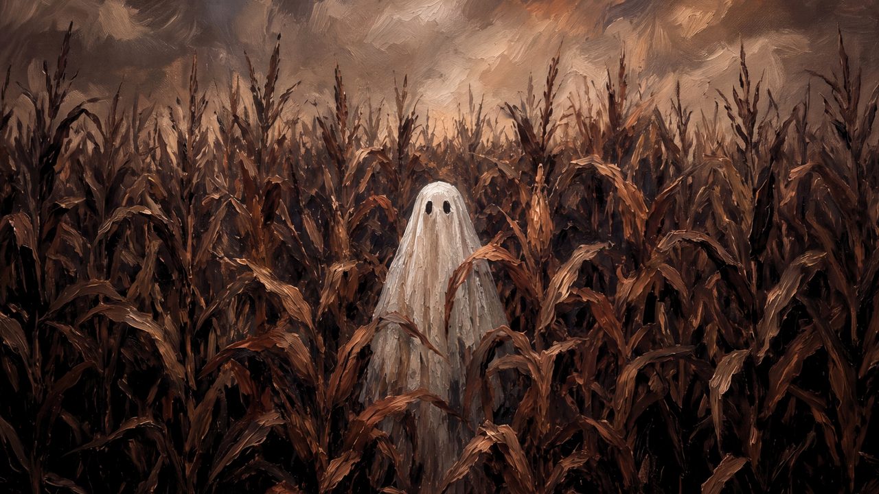 Fall Frame TV Art, Vintage Autumn Oil Painting (Ghost in Cornfield)