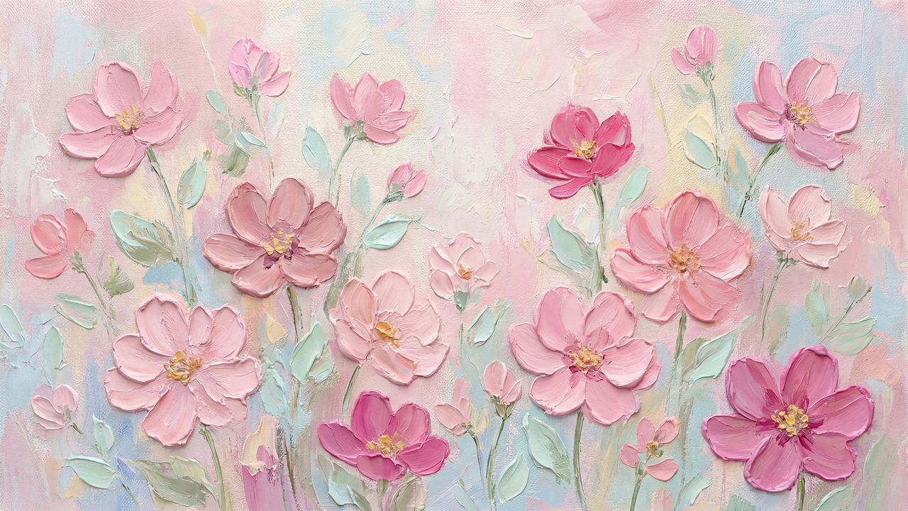 Pink Spring Floral Samsung Frame TV Art, Wildflower Oil Painting, Botanical TV Decor, 4K Digital Download