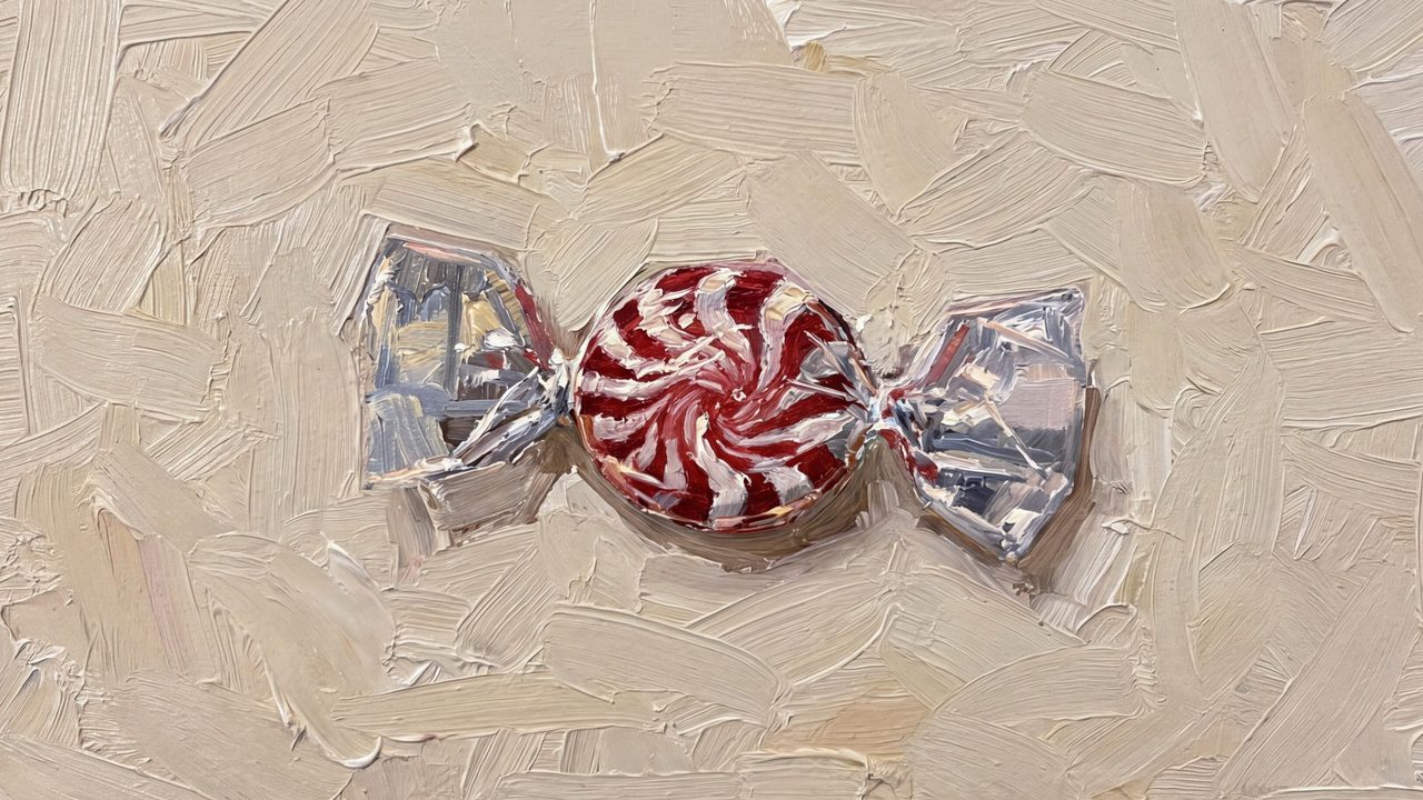Christmas Frame TV Art, Vintage Holiday Oil Painting (Peppermint Candy Still Life)