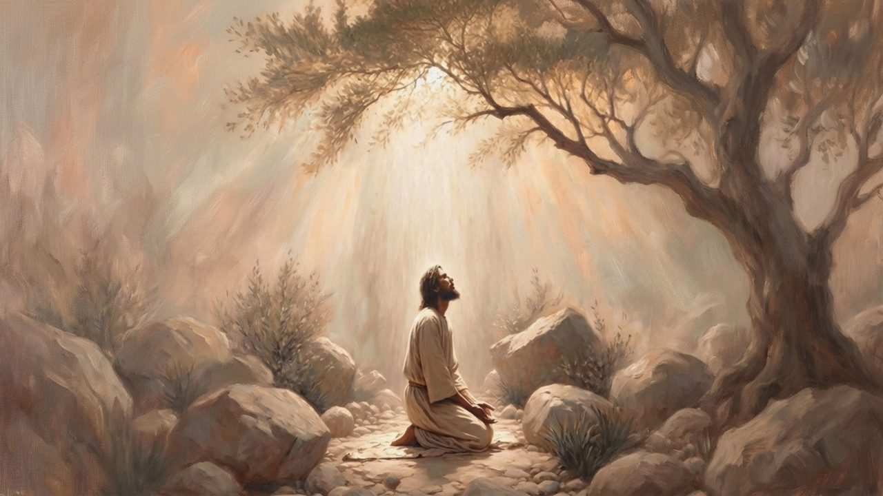 Christian Frame TV Art, Jesus Religious Oil Painting (Jesus Praying in Gethsemane)