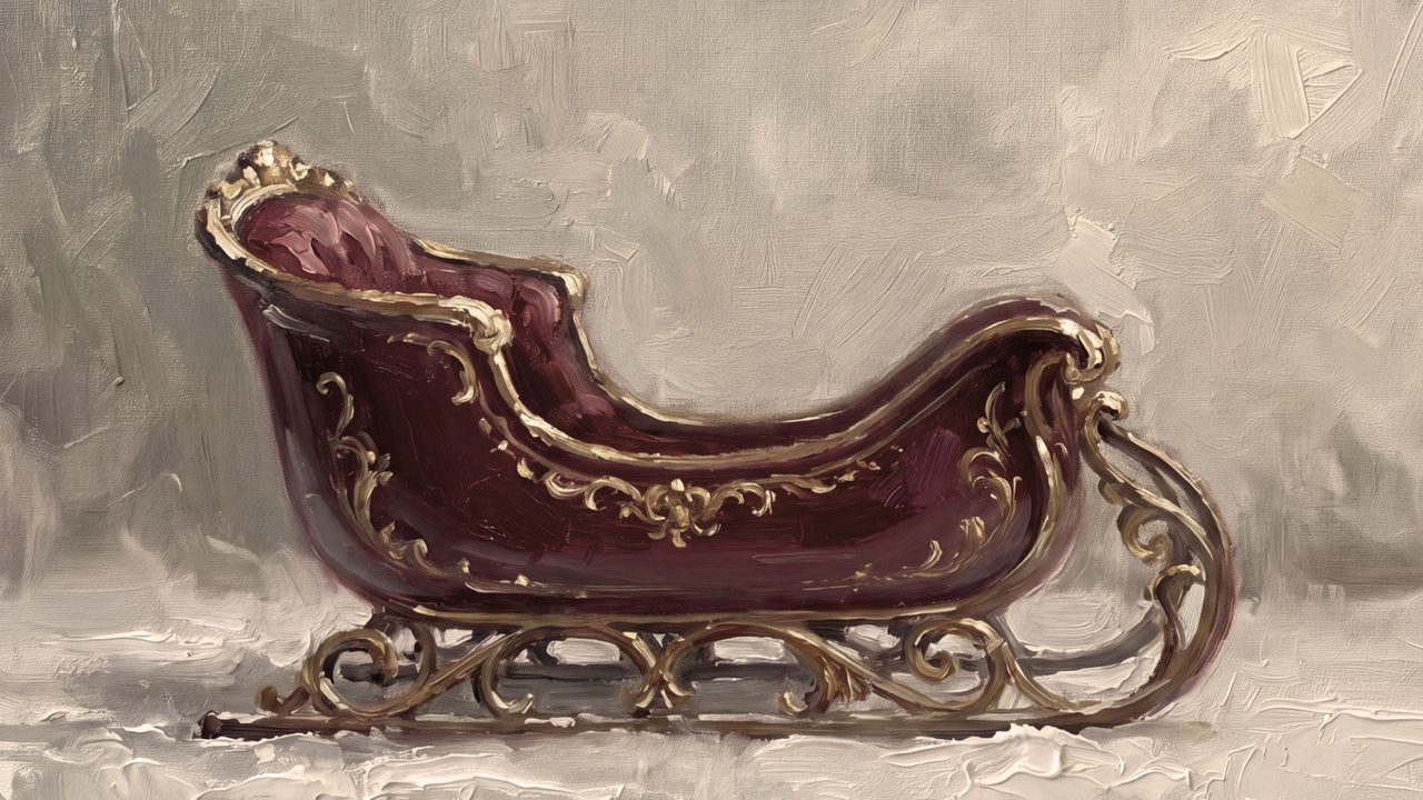 Christmas Frame TV Art, Vintage Holiday Oil Painting (Burgundy Velvet Sleigh)
