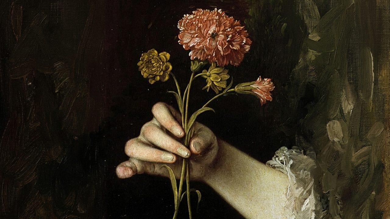 Dark Academia Frame TV Art, Moody Vintage Oil Painting (Hand Holding Carnations)