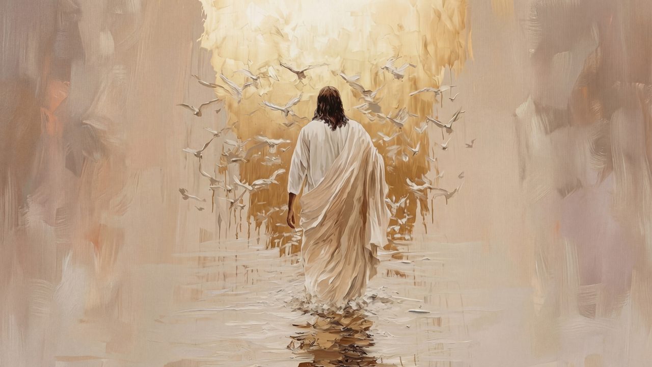 Christian Frame TV Art, Jesus Religious Oil Painting (Jesus Walking into Light)