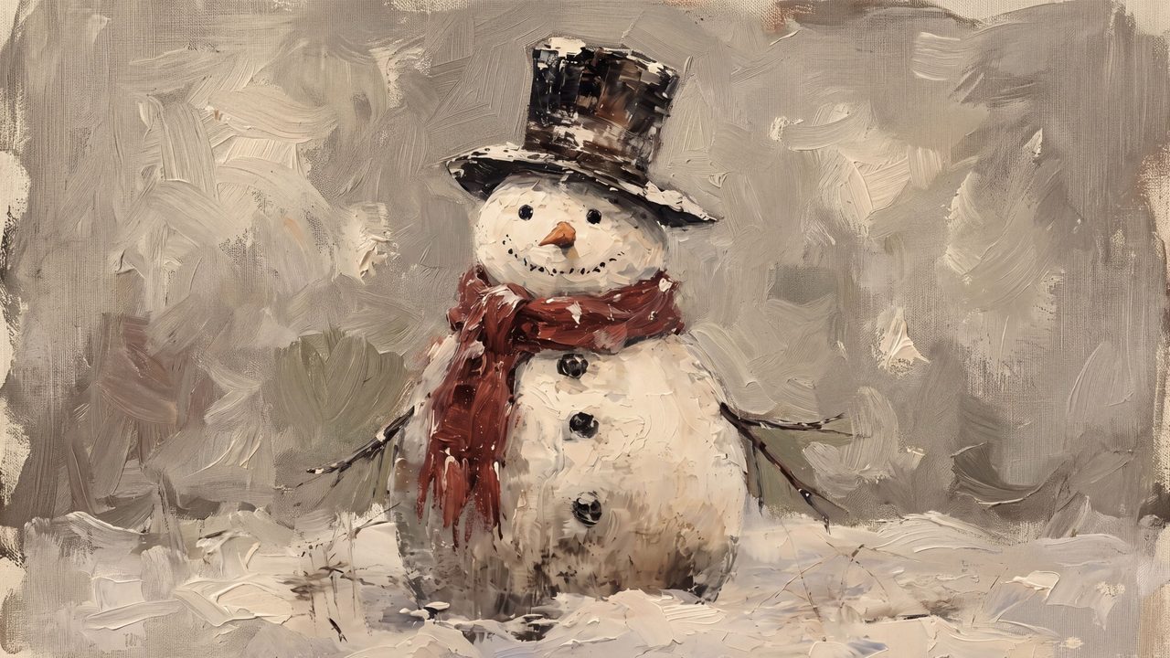 Christmas Frame TV Art, Vintage Holiday Oil Painting (Snowman in Top Hat)