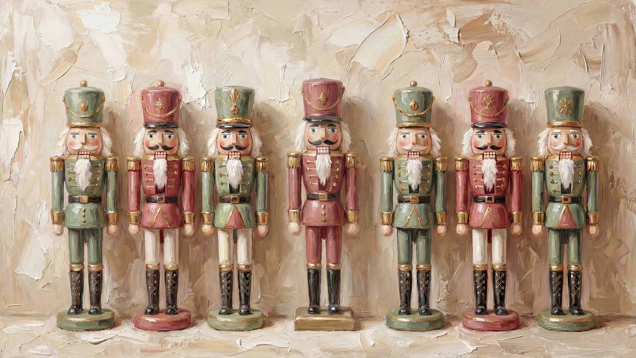 Christmas Frame TV Art, Vintage Holiday Oil Painting (Row of Nutcrackers)