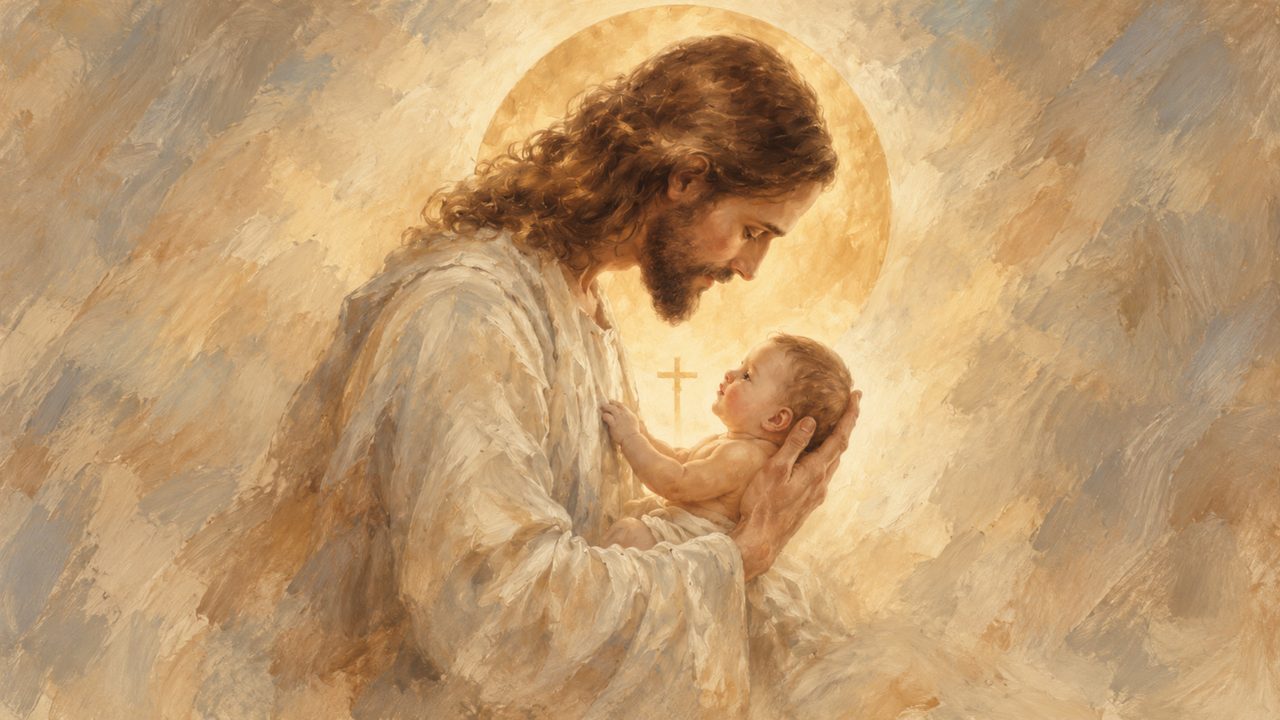 Christian Frame TV Art, Jesus Religious Oil Painting (Jesus Holding Baby)