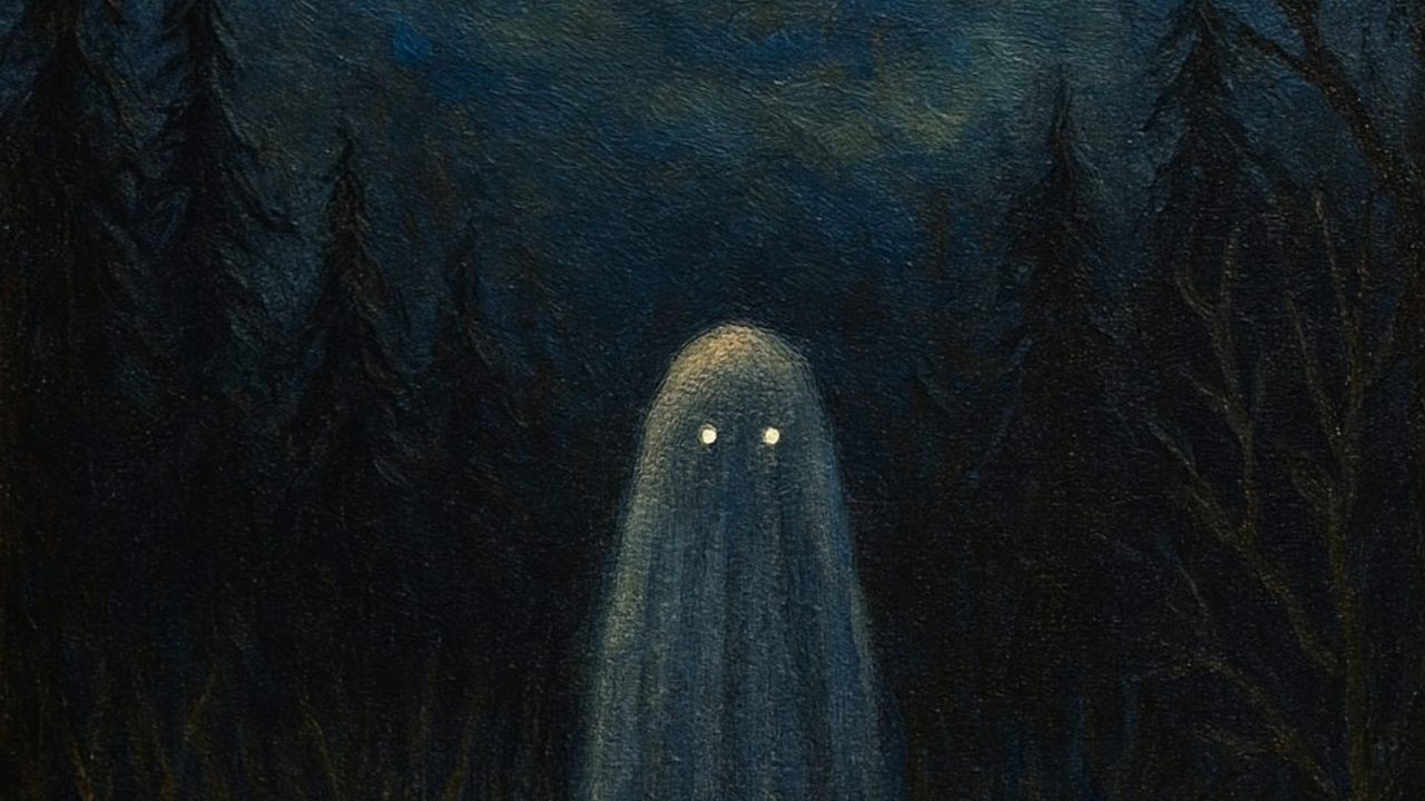 Halloween Frame TV Art, Vintage Moody Oil Painting (Ghost in Dark Forest)