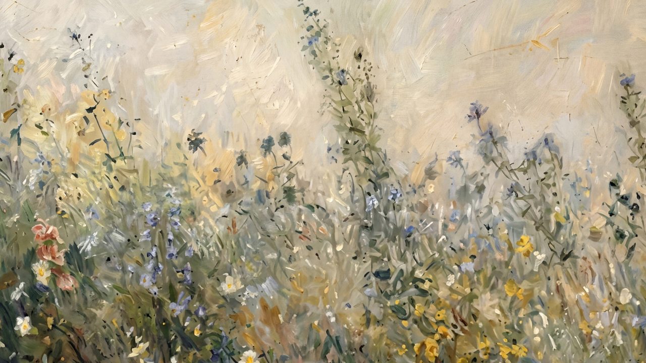 Easter Frame TV Art, Pastel Spring Oil Painting (Wild Grasses and Blooms)