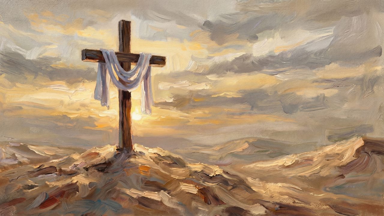 Cross Resurrection TV Art, He Is Risen Christian Oil Painting, Easter Samsung Frame TV Art