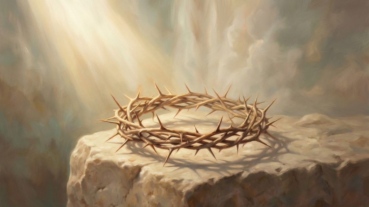 Christian Frame TV Art, Jesus Religious Oil Painting (Crown of Thorns on Stone)