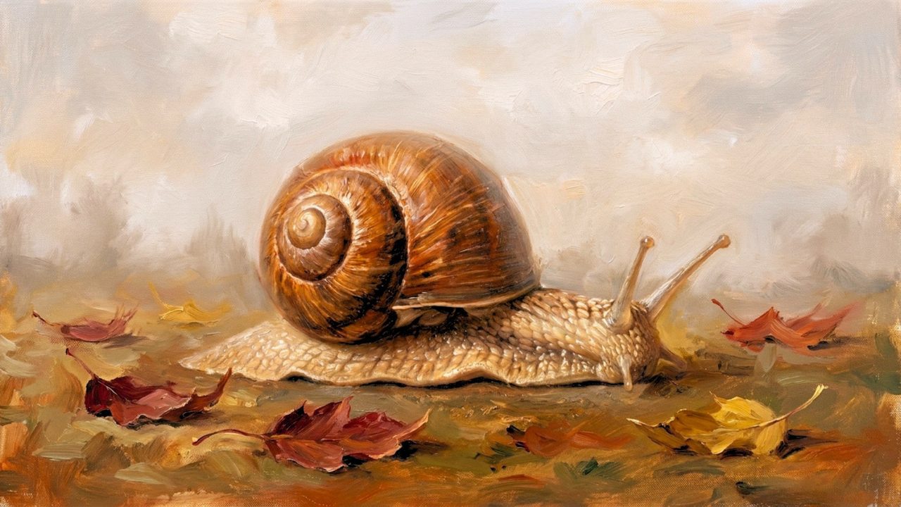 Fall Frame TV Art, Vintage Autumn Oil Painting (Snail on Autumn Leaves)