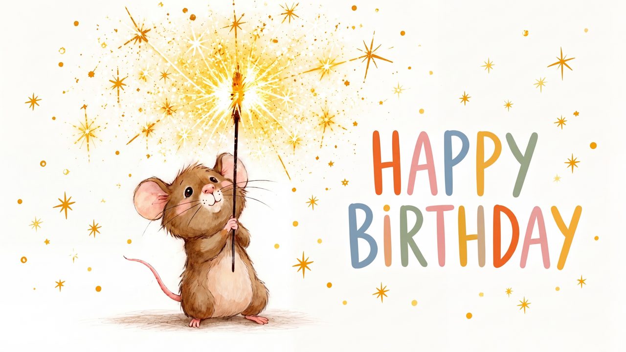 Happy Birthday Frame TV Art, Colorful Party TV Background (Mouse with Sparkler)