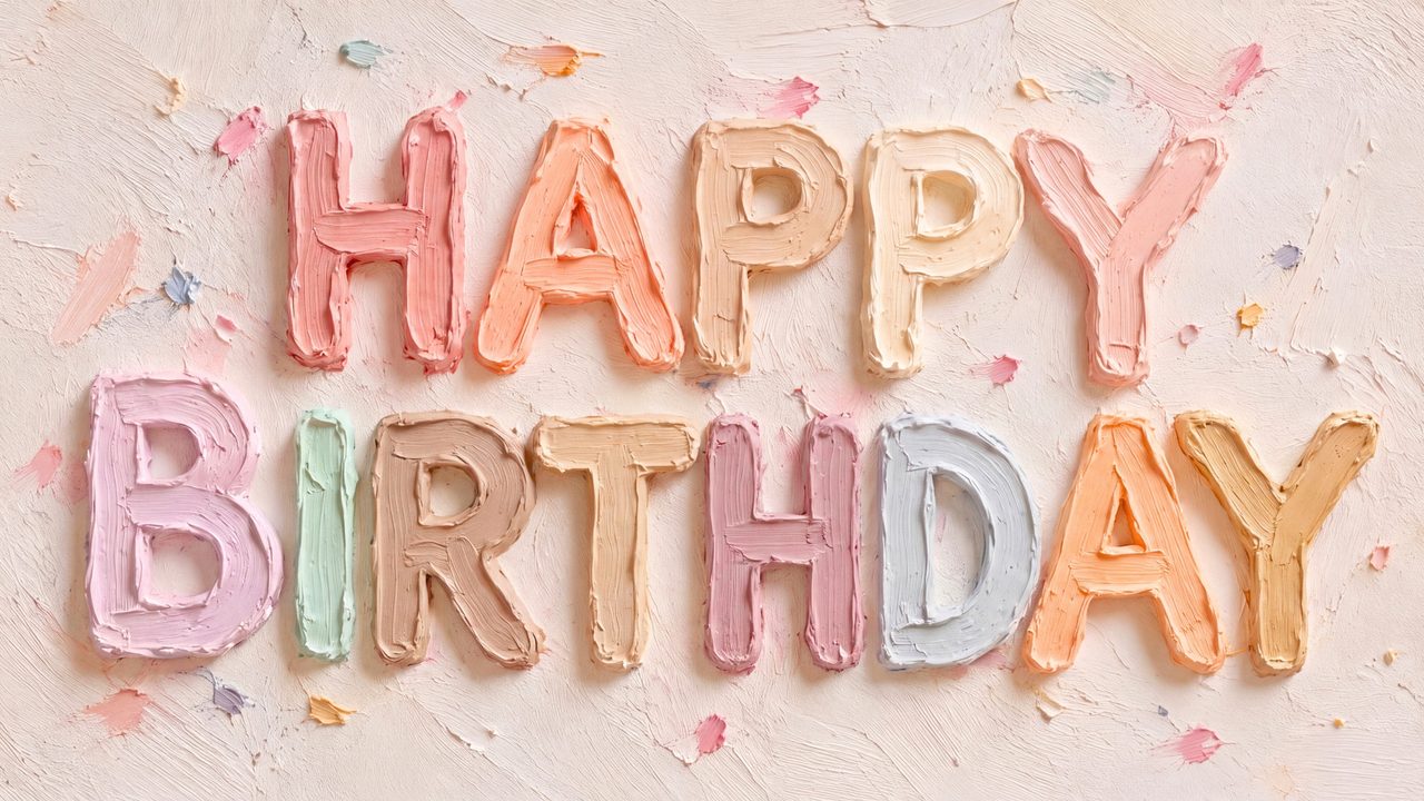 Happy Birthday Frame TV Art, Colorful Party TV Background (Peach Textured Happy Birthday)