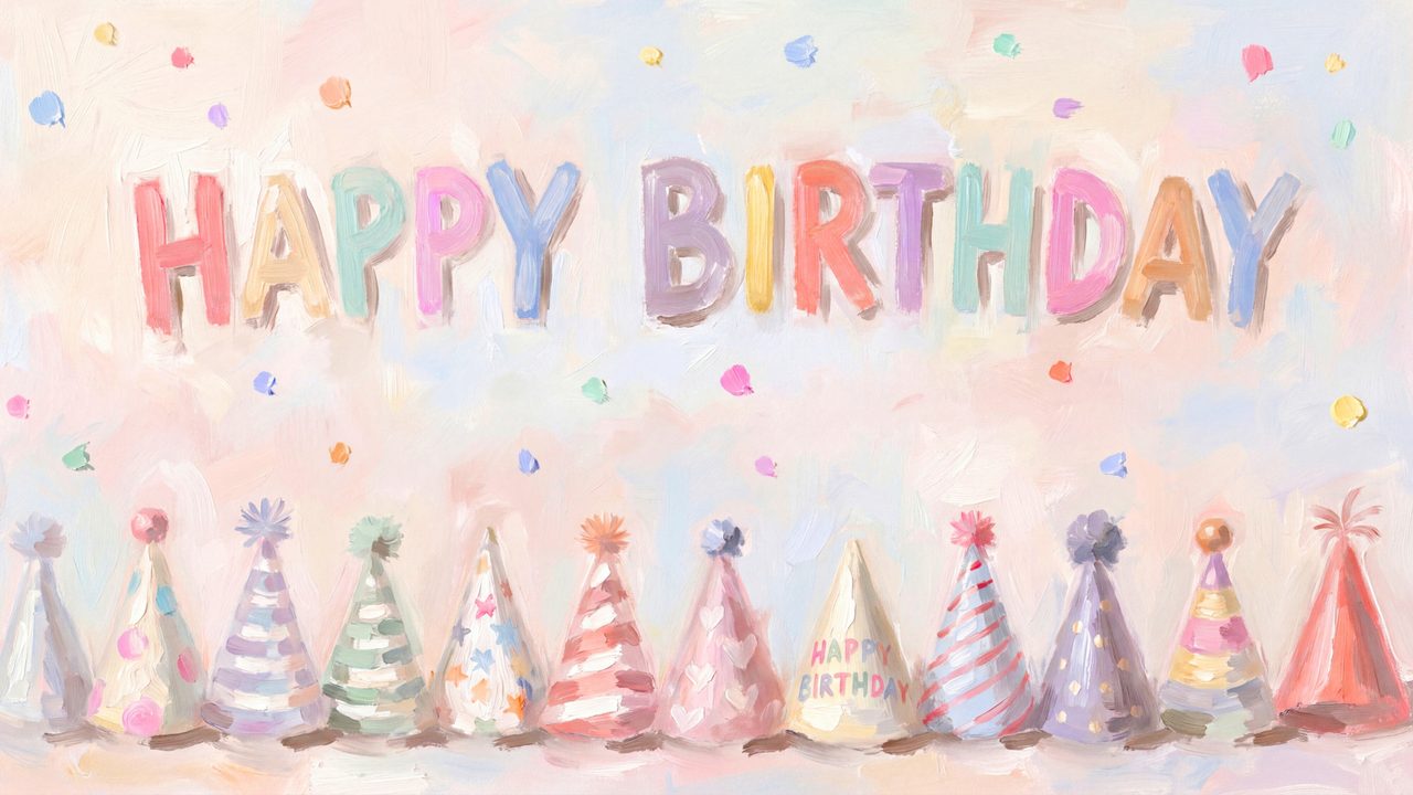 Happy Birthday Frame TV Art, Colorful Party TV Background (Happy Birthday Party Hats)
