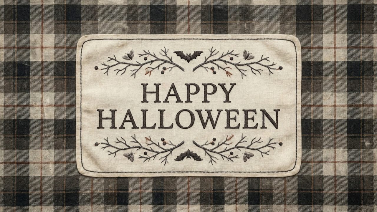 Fall Frame TV Art, Vintage Autumn Oil Painting (Happy Halloween Plaid Sign)