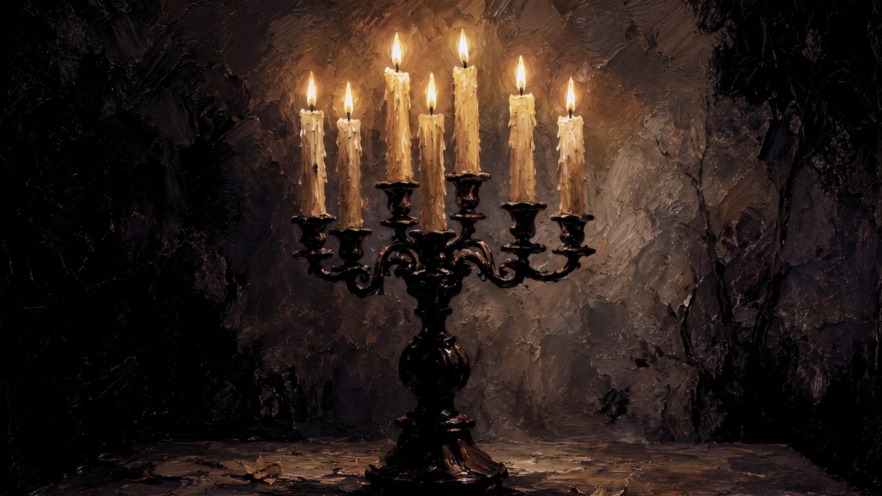 Fall Frame TV Art, Vintage Autumn Oil Painting (Lit Candelabra)