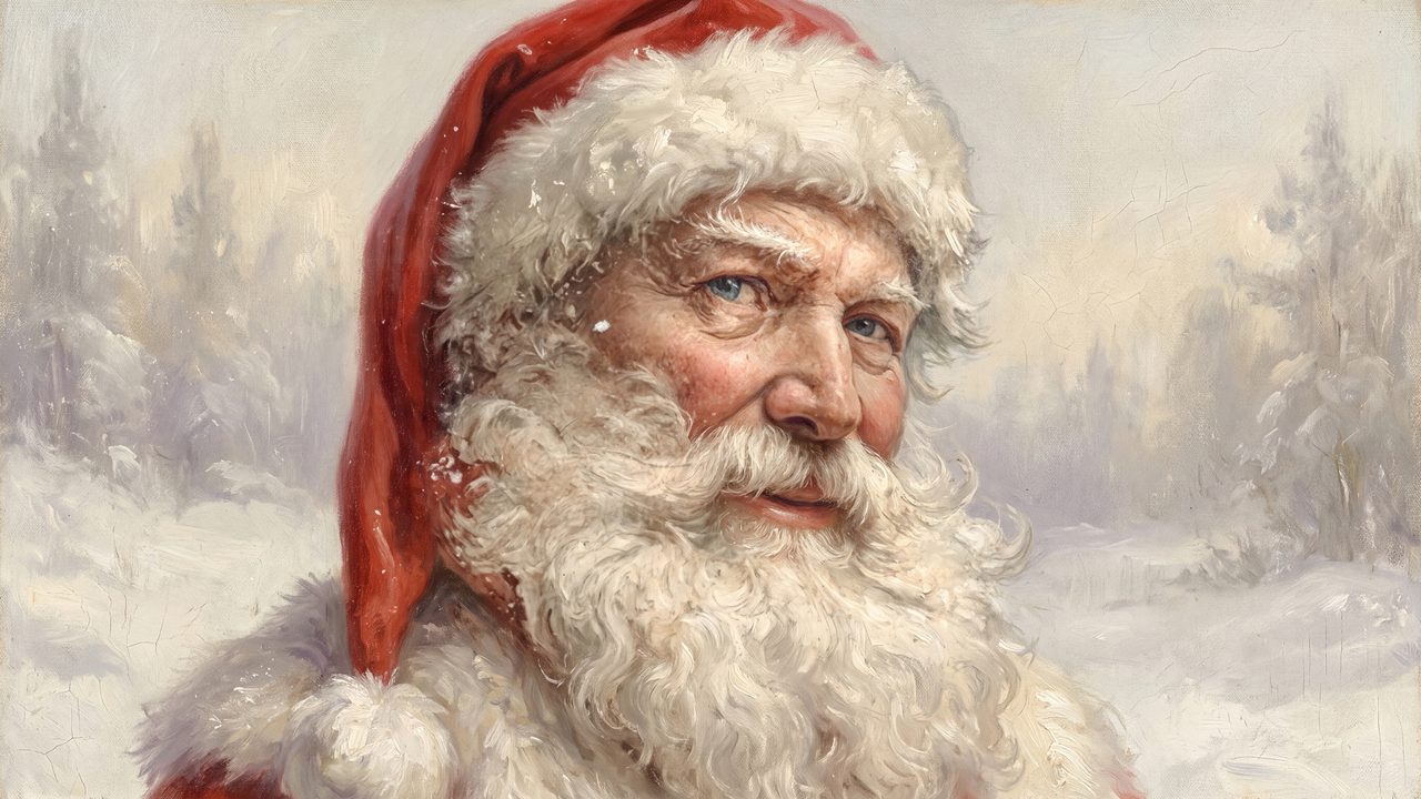 Christmas Frame TV Art, Vintage Holiday Oil Painting (Santa Claus Portrait)