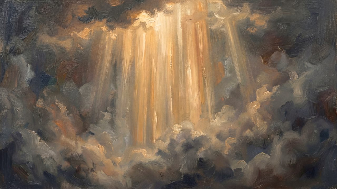 Divine Light Samsung Frame TV Art, Heavenly Clouds Screen Decor, Christian Religious Oil Painting