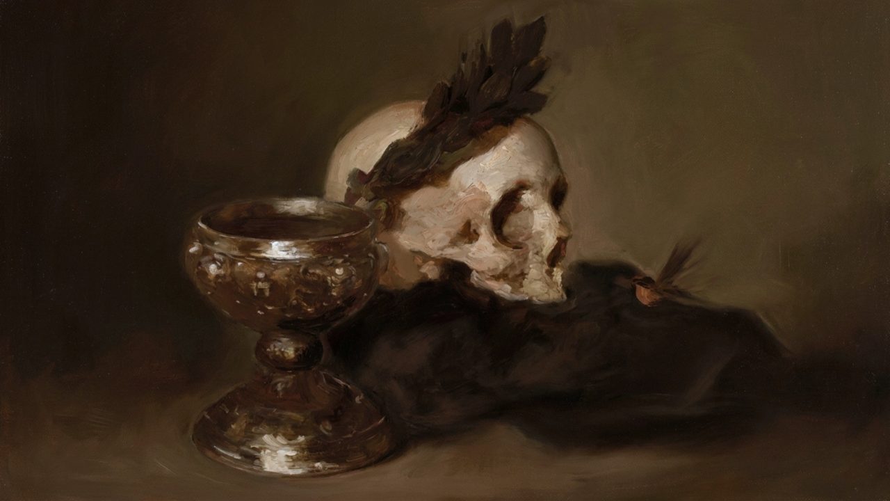 Fall Frame TV Art, Vintage Autumn Oil Painting (Skull with Goblet)
