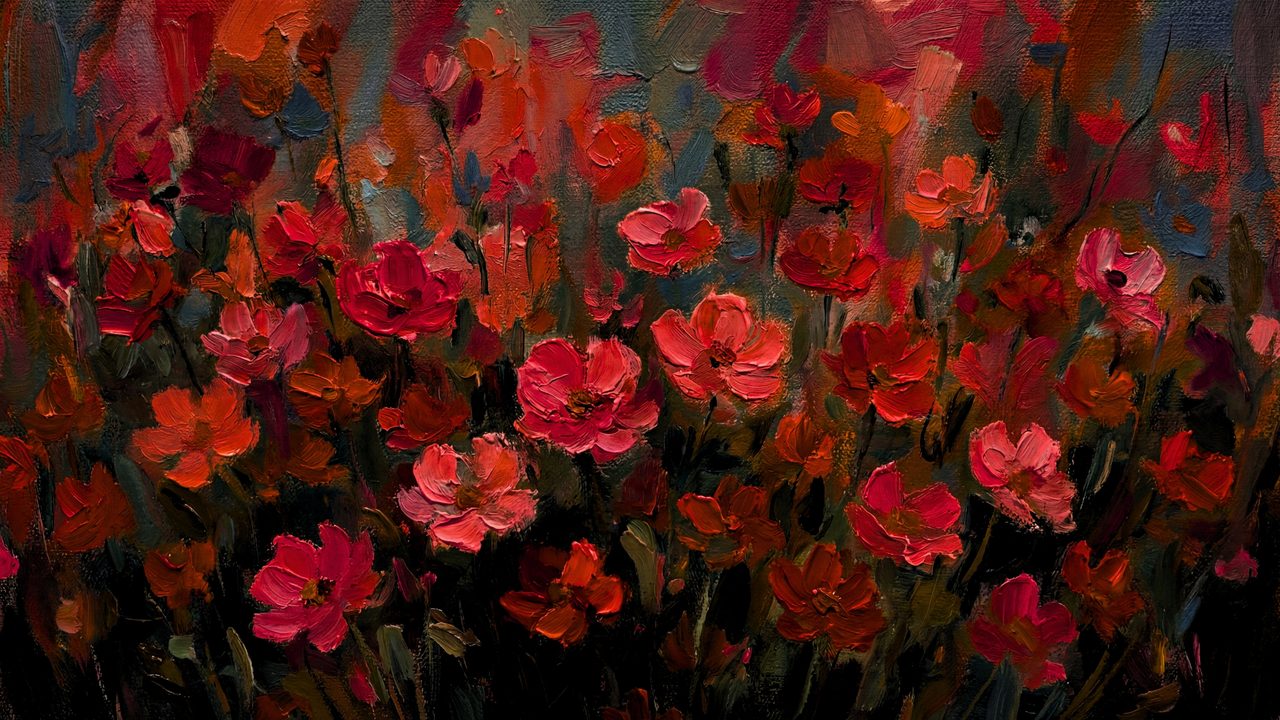 Valentine Frame TV Art, Romantic Vintage Oil Painting (Field of Red Poppies)