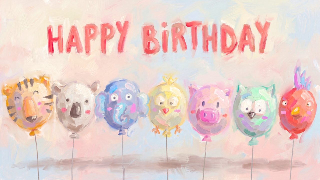 Happy Birthday Frame TV Art, Colorful Party TV Background (Animal Face Balloons)