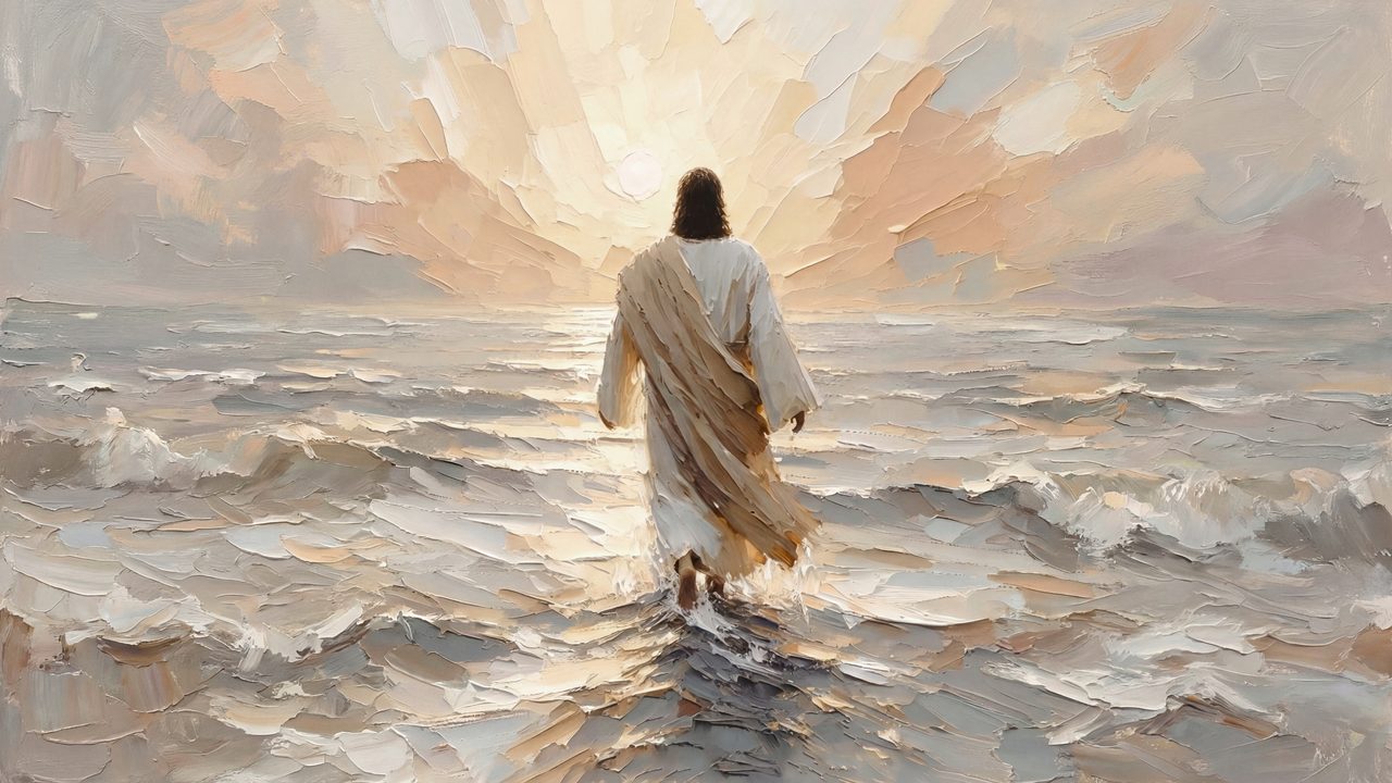Jesus Walking on Water Samsung Frame TV Art, Christian Religious Screen Decor, Spiritual Faith Background
