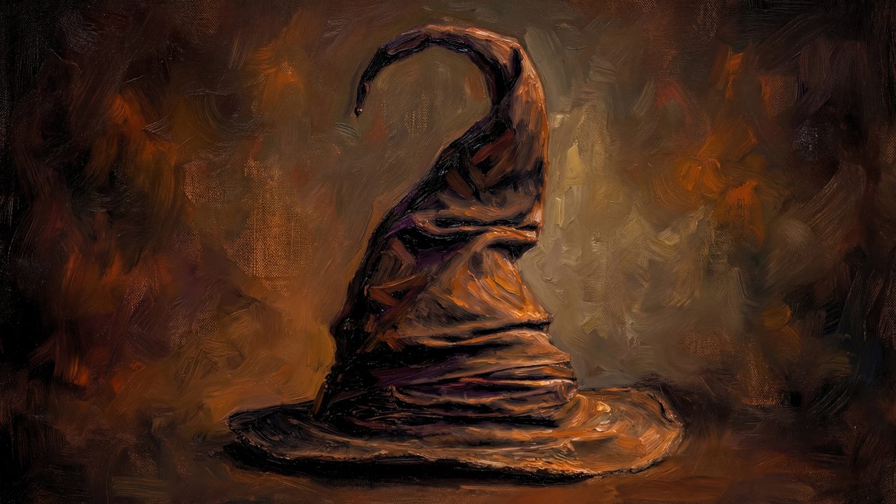 Halloween Frame TV Art, Vintage Moody Oil Painting (Crooked Witch Hat)